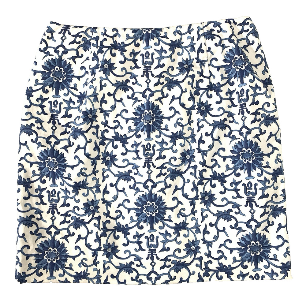 LAUREN RALPH LAUREN Floral Mini Pencil Skirt 6P Petite Blue White Scroll EUC